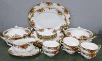 A Royal Albert Old Country Roses dinner service including six dinner plates, six soup bowls and
