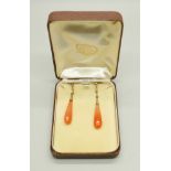 A pair of 9ct gold and carnelian drop earrings