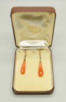 A pair of 9ct gold and carnelian drop earrings