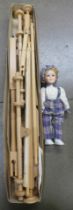A tapesty loom/frame and a china doll **PLEASE NOTE THIS LOT IS NOT ELIGIBLE FOR IN-HOUSE POSTING