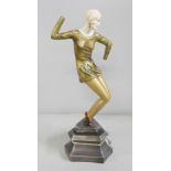 An Art Deco style figure of a dancer, after Chiparus, a/f, hands with figure, requires