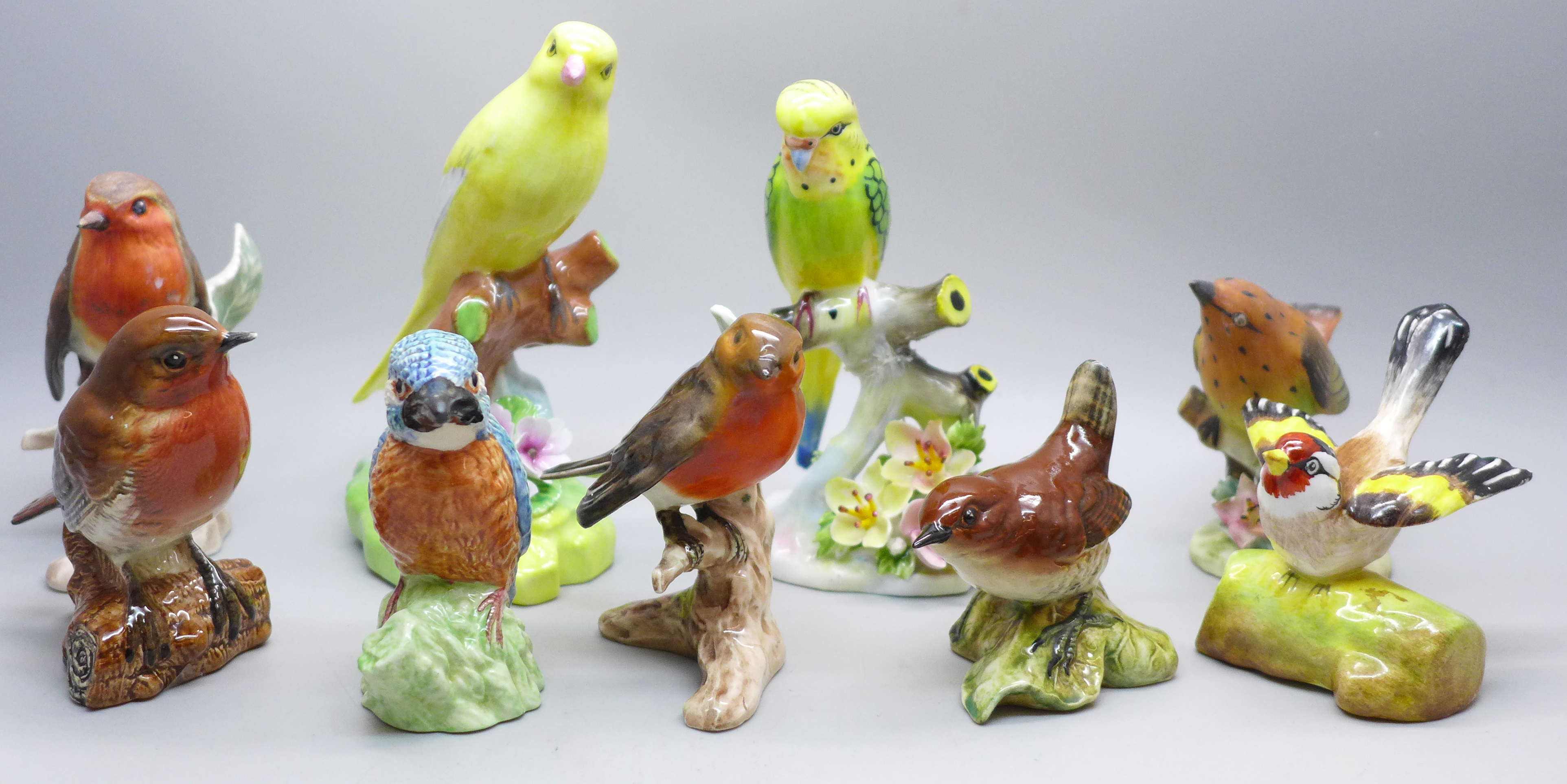 Nine figures of birds, Beswick, Goebel, Royal Adderley, etc.