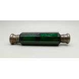 A 19th Century double ended deep green glass scent bottle, (hinged lid requires small repair), 13.