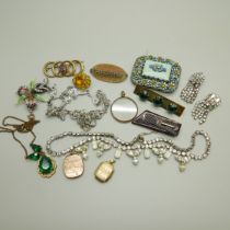 Vintage costume jewellery including 935 silver brooch