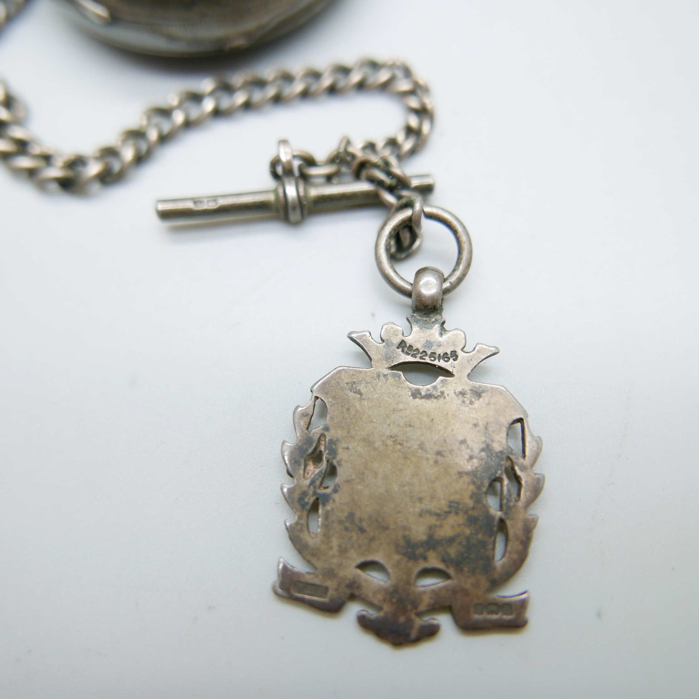 A silver pocket watch, a silver Albert chain, fob and key, boxed - Image 3 of 7