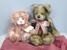 Two Charlie Bears, Corey and Edith with dust bag