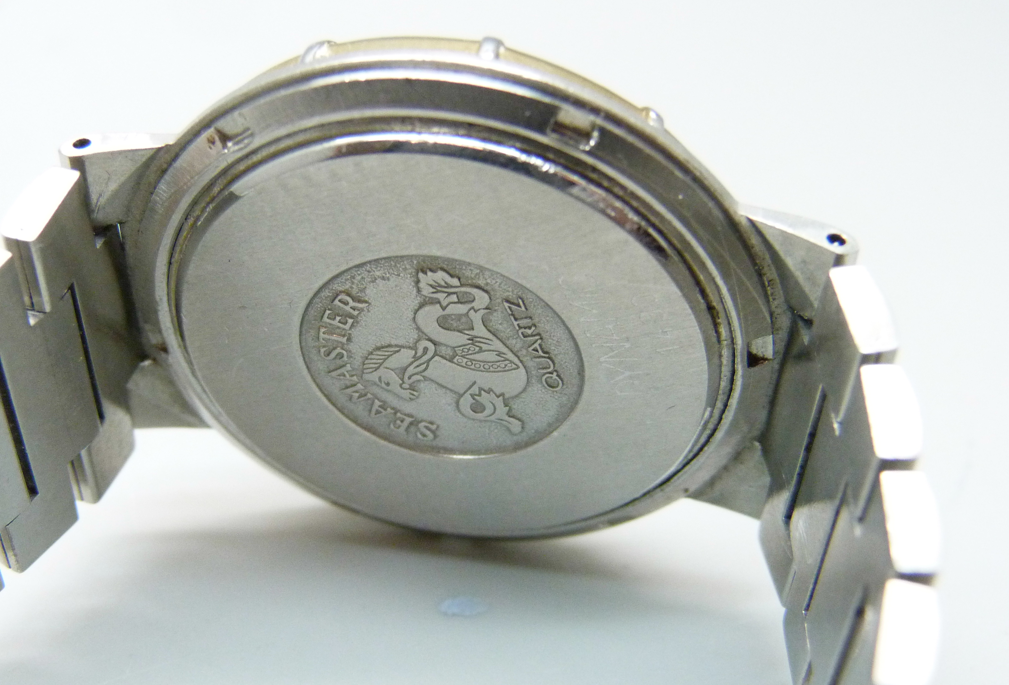 A gentleman's Omega Seamaster quartz wristwatch with date, missing crown, 33mm case - Image 6 of 6