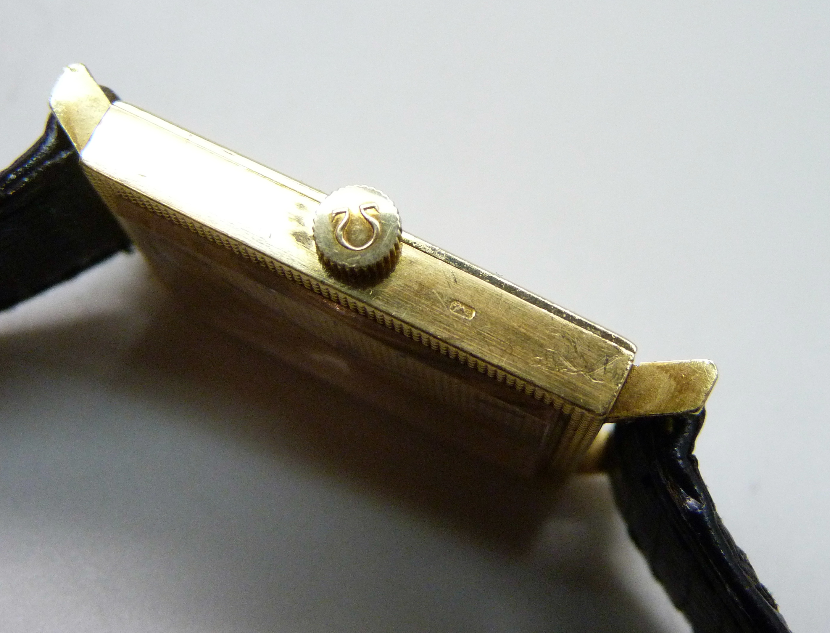 A gentleman's 18ct gold cased Omega dress wristwatch on a leather watch strap with Omega buckle, - Image 7 of 8