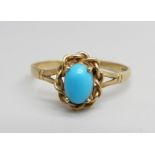 A 9ct gold and turquoise ring, 1.5g, N