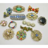 A collection of brooches, (one a/f)