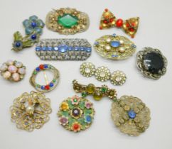 A collection of brooches, (one a/f)