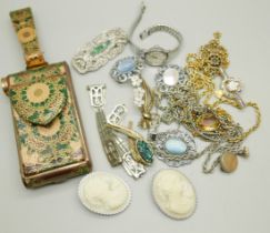 Costume jewellery, a combination compact and a lady's Seiko wristwatch