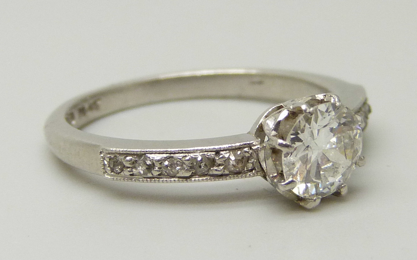 A platinum and brilliant cut diamond ring, diamond measuring 5.35mm in diameter, approximately 0.526 - Image 3 of 4