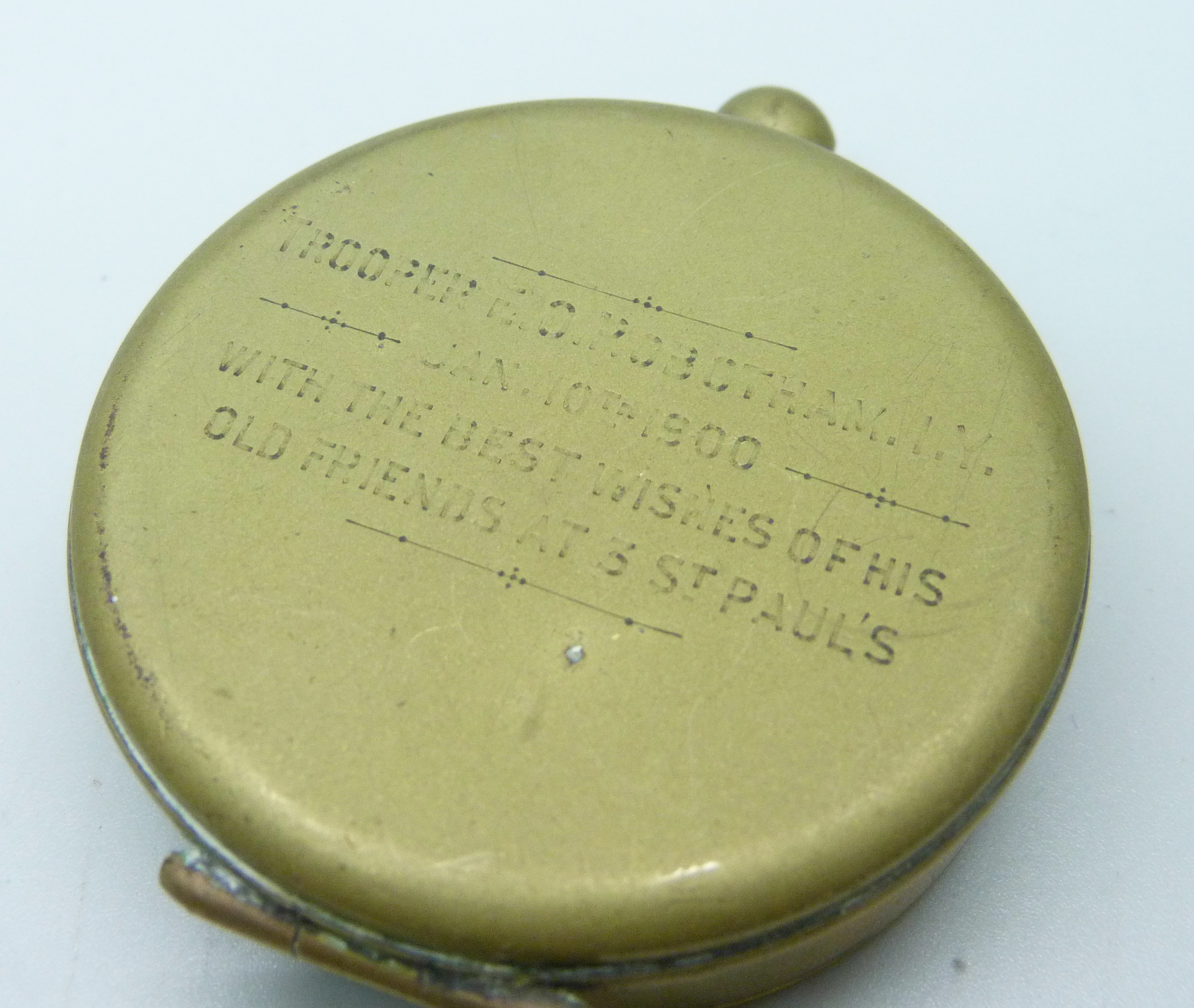 A pocket compass by Negretti & Zambra, with inscription, ''Trooper E.O. Robotham, I.Y. Jan. 10th - Image 3 of 4