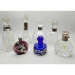 Seven scent bottles including silver mounted, one a/f