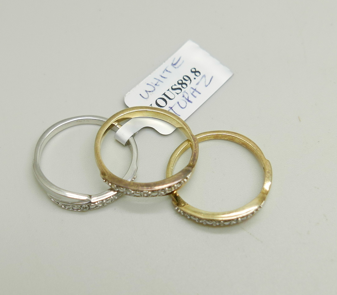 A silver gilt three piece stacker ring, P