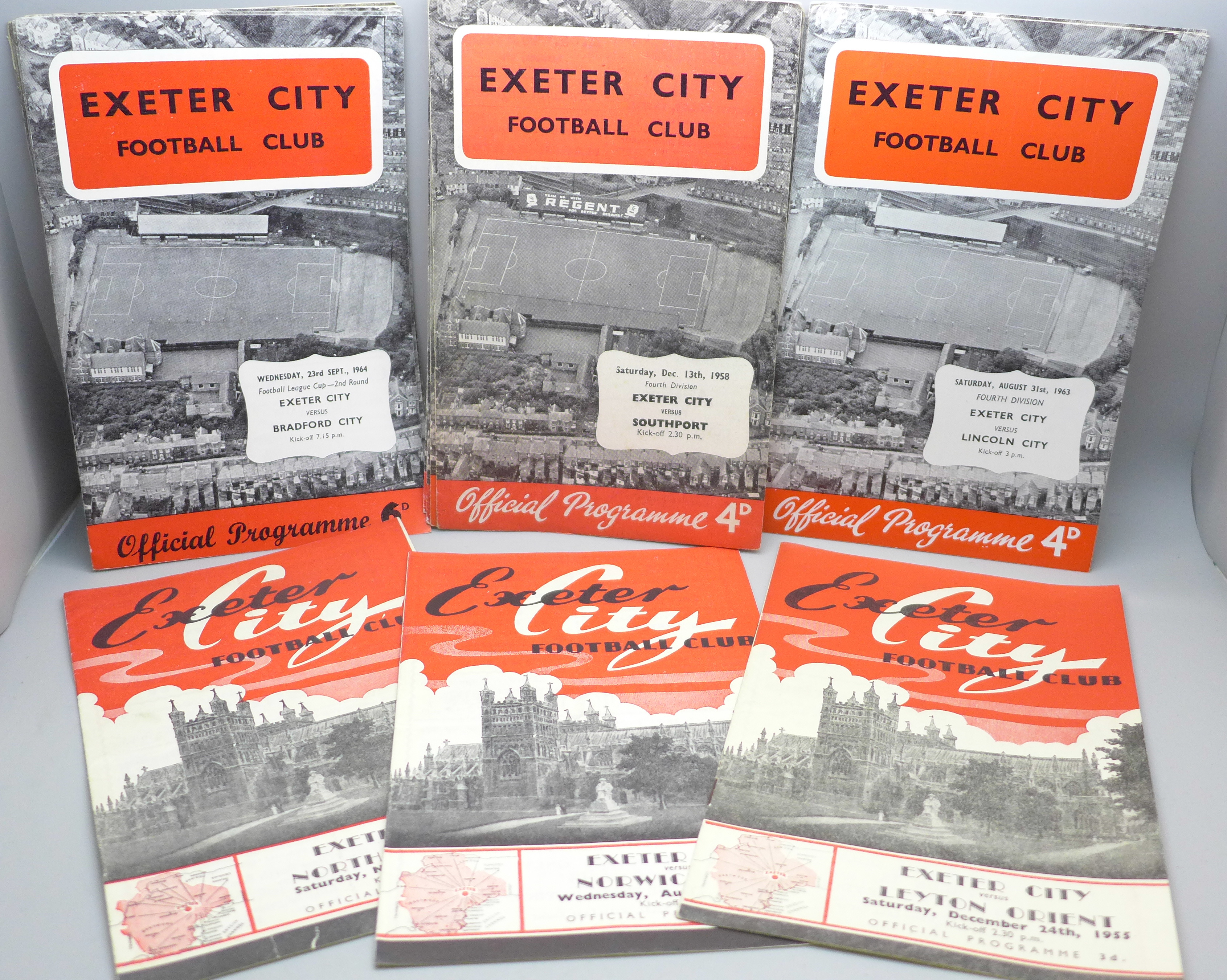 Football ephemera; Exeter City home programmes from the 1950s (5) and 1960s (17) including versus