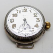 A Swiss made silver cased trench wristwatch, Birmingham import mark for 1914, 35mm case