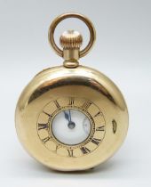 A Waltham 14ct gold plated half-hunter top-wind pocket watch, the case back bears inscription