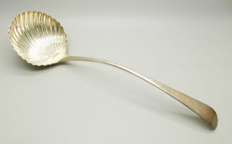 A George III silver ladle, London mark, 170g, 32.5cm