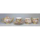 A James Kent chintz teaset for one, a Du Barry pattern chintz teapot, cream jug, sugar bowl, side