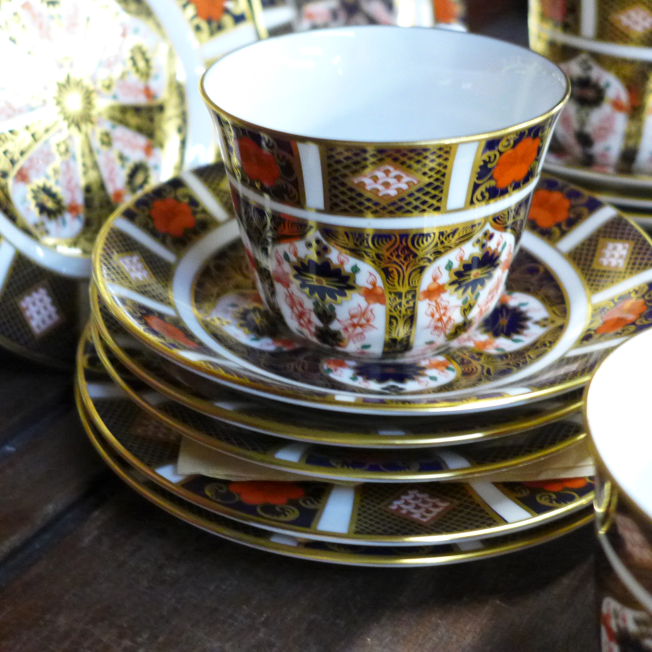 Six Royal Crown Derby 1128 Imari pattern trios, eighteen pieces in total, majority same date code - Image 2 of 4