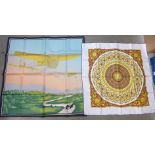 A collection of four lady's silk scarves including two Singapore Batik, packaged