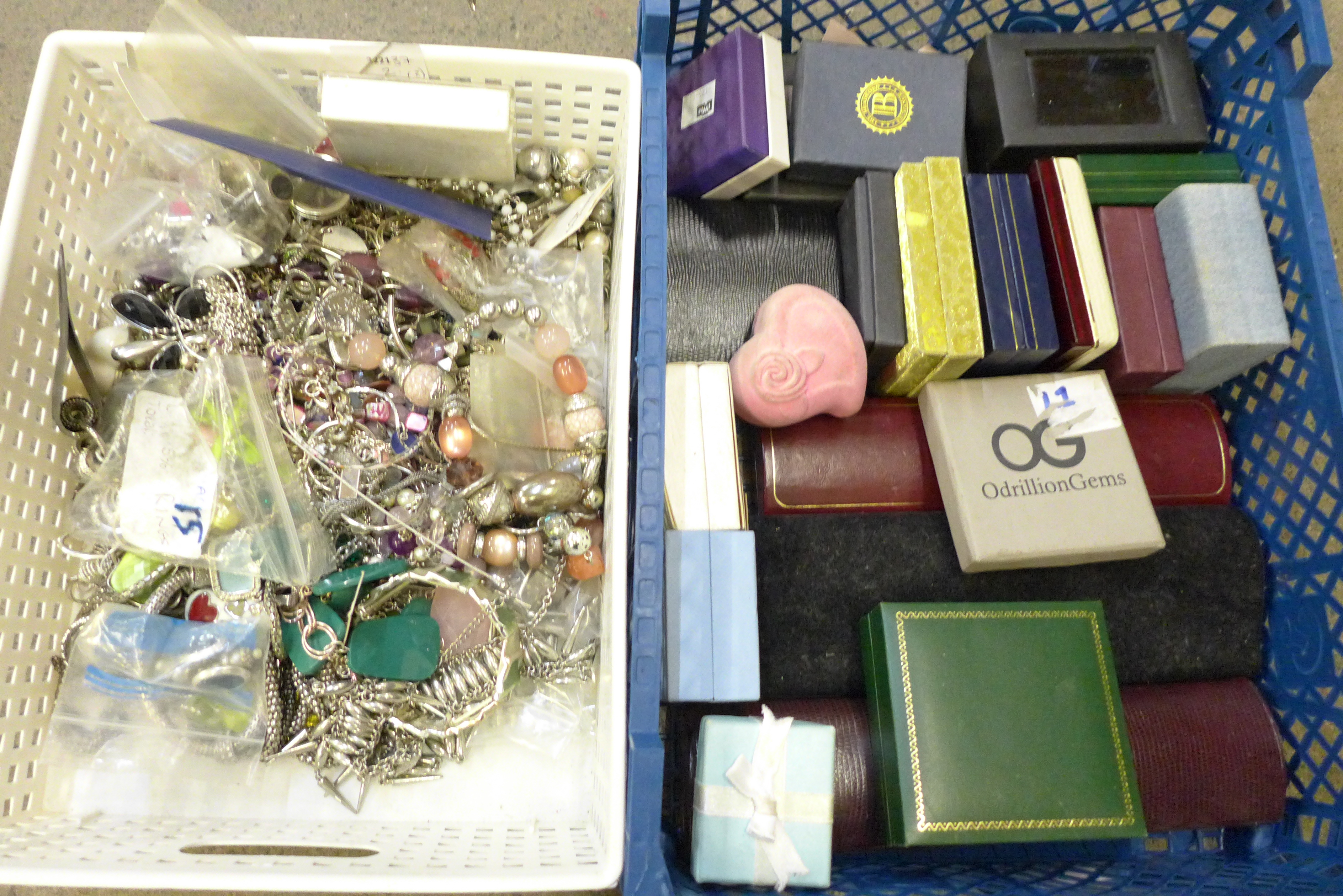 A collection of costume jewellery and a collection of jewellery boxes