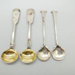Two pairs of silver mustard spoons, one pair London 1845