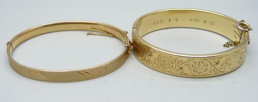 Two rolled gold metal core bangles