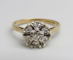 A 9ct gold and diamond ring, 2.6g, N