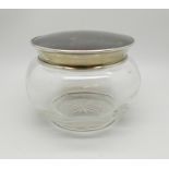 A silver and tortoiseshell topped glass jar, Birmingham 1924