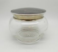 A silver and tortoiseshell topped glass jar, Birmingham 1924