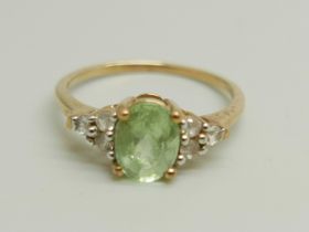 A 9ct gold, amblygonite and white sapphire ring, with certificate, 2g, O