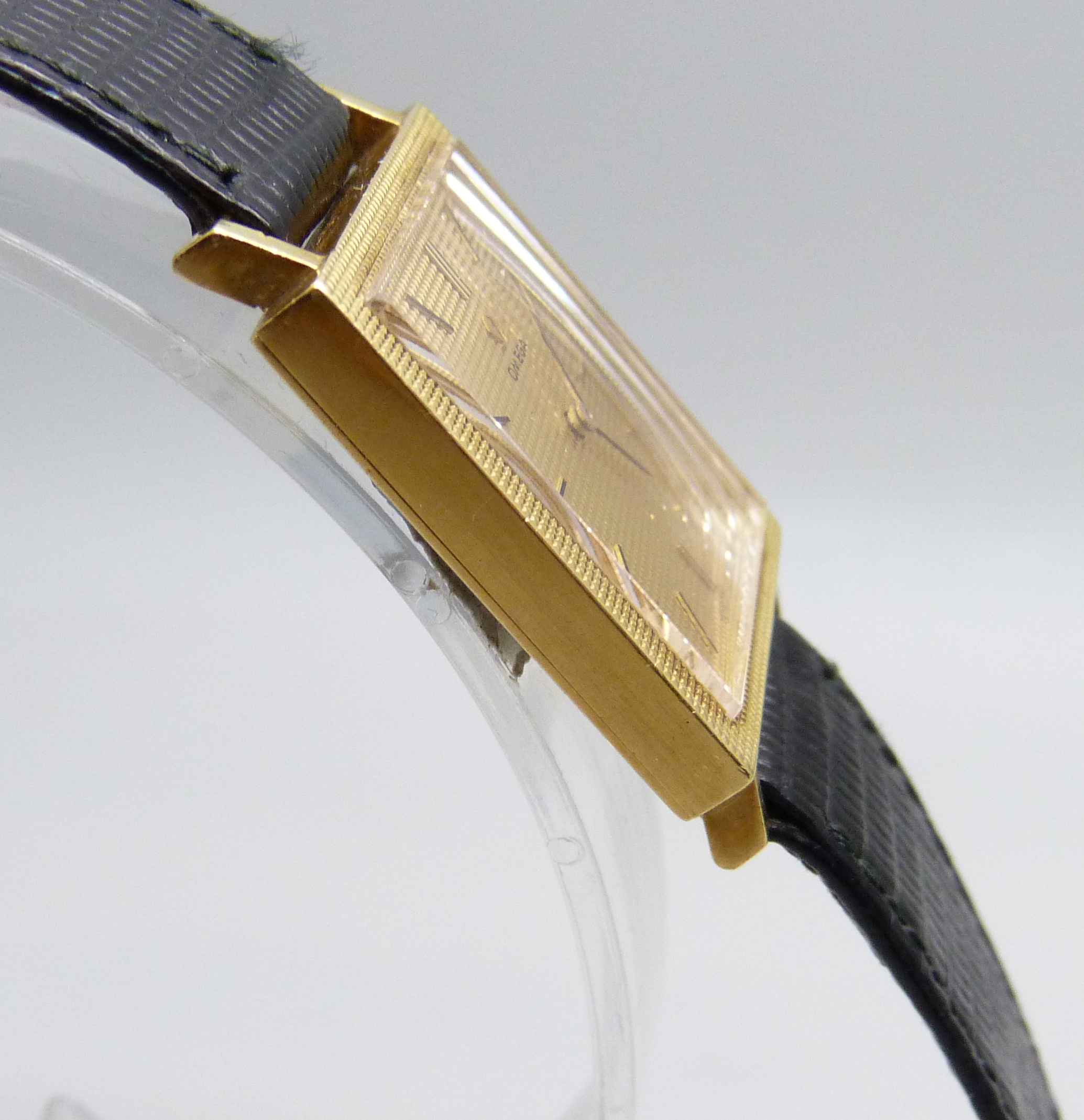 A gentleman's 18ct gold cased Omega dress wristwatch on a leather watch strap with Omega buckle, - Image 3 of 8