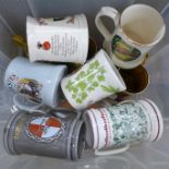 Fourteen Wade tankards including Vaux brewery limited editions, Tetley, Lorimers, Holsten, etc. **