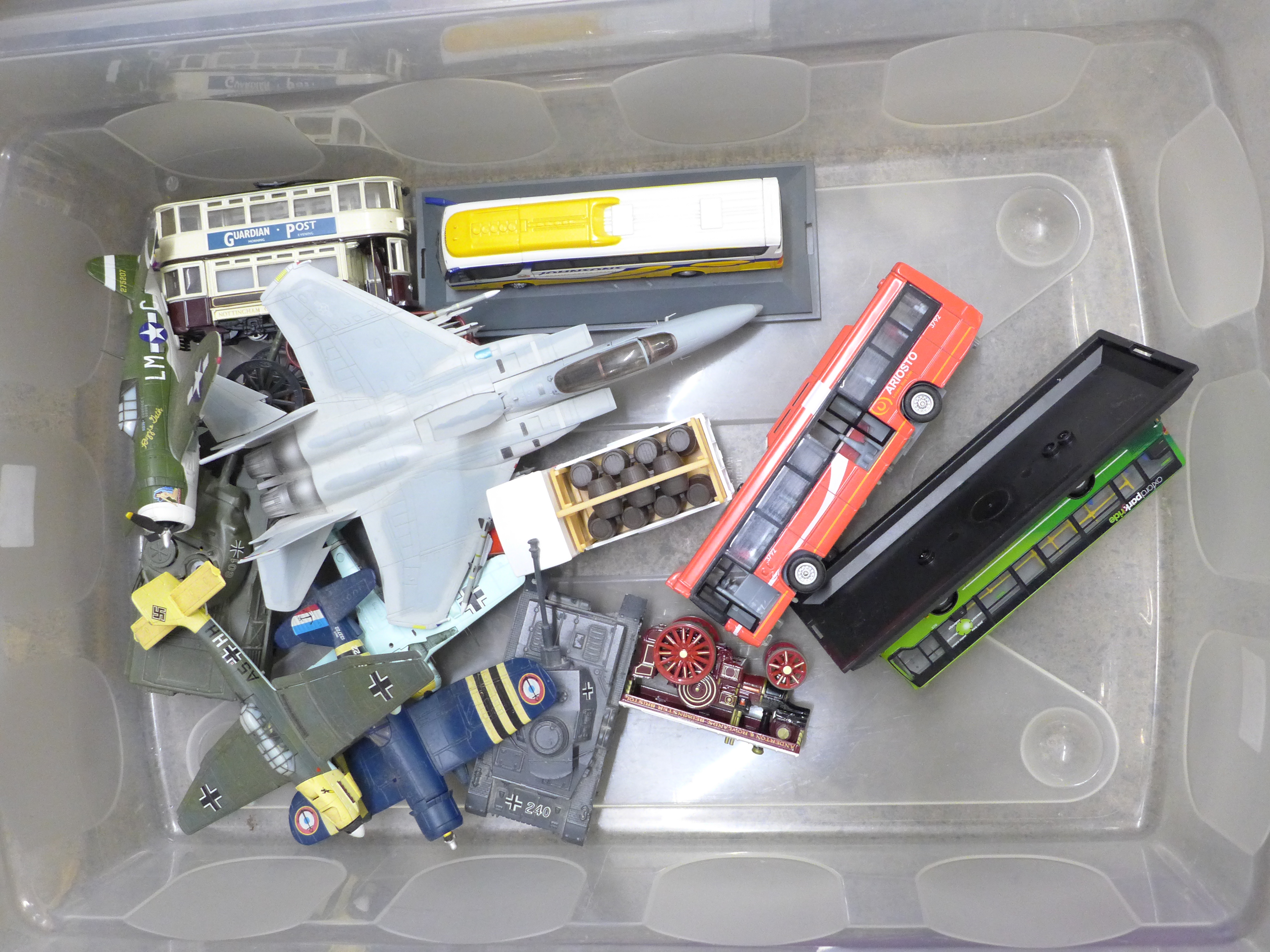 Three boxes of plastic model boat kits and a collection of die-cast model planes and buses ** - Image 2 of 4