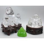 Two rock crystal mounted figures; Buddha and a pair of birds, tiny chip to beak and a small green