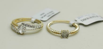 Two silver gilt rings, one diamond solitaire and one zircon set, P and N
