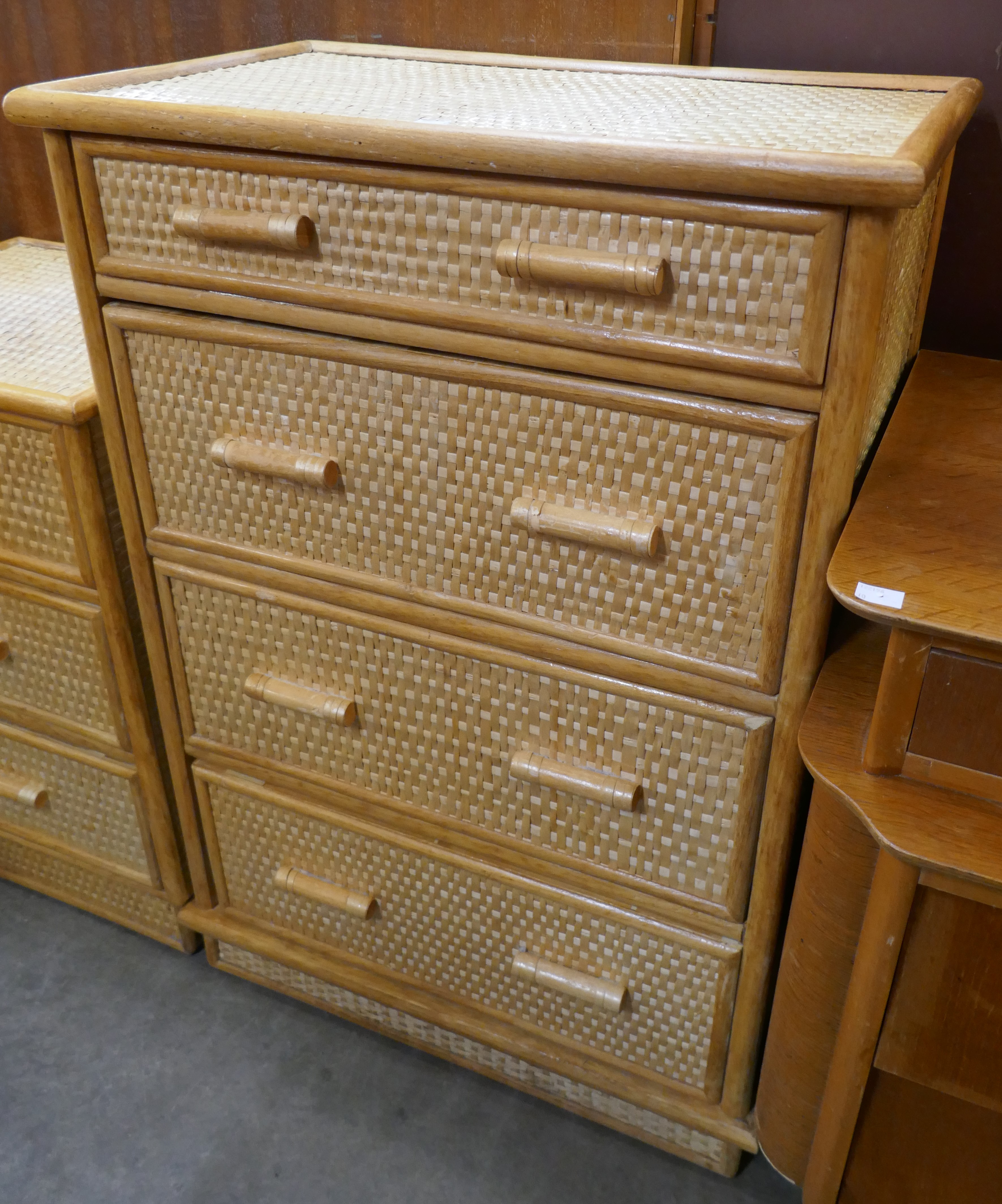An Italian style bamboo and rattan chest of drawers
