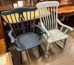 A painted Victorian rocking chair and one other chair