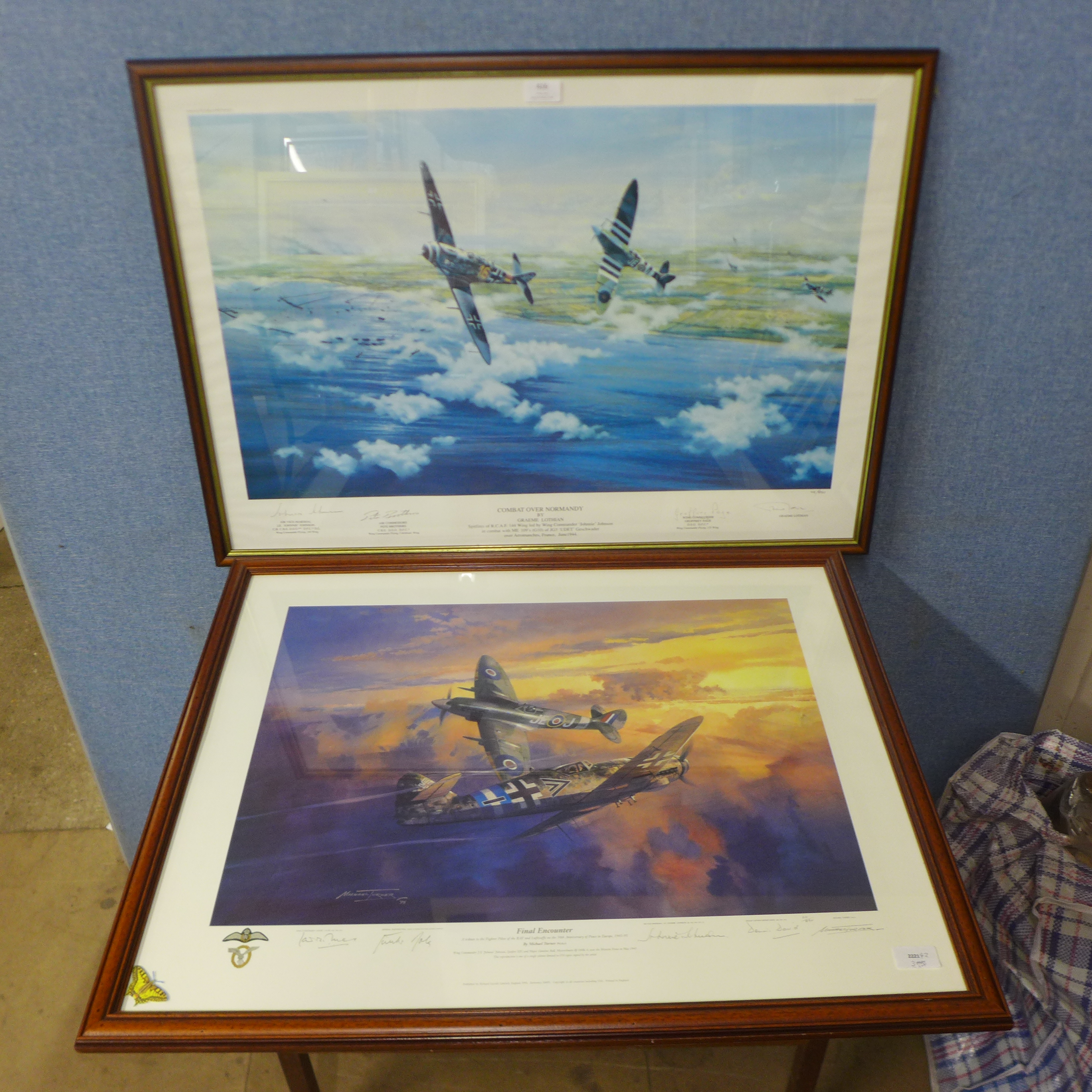 Two signed aircraft prints 'Combat over Normandy' by Graaeme Lothian, limited edition 28/850, signed - Image 2 of 2