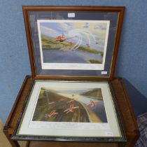 Two framed and signed aircraft prints; Lancaster Salute, by Mark Postlethwaite, 555/1000 with many