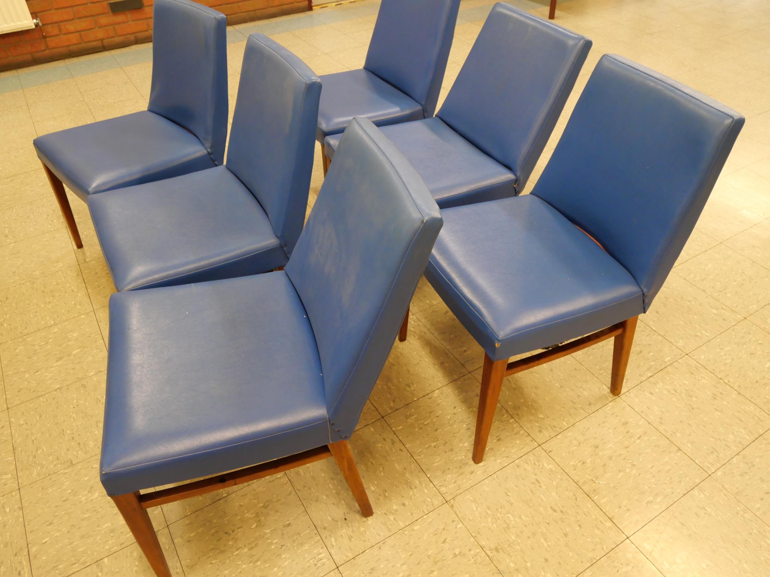 A set of six G-Plan Danish Design teak and blue vinyl dining chairs, designed by Ib Kofod Larsen - Image 3 of 4