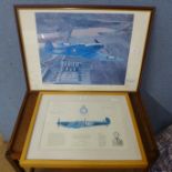 Two signed aircraft prints; Mitchell's Legacy by R.P. Reynolds, with many signatures and a print