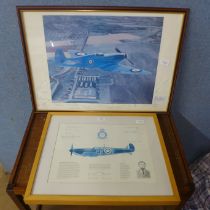 Two signed aircraft prints; Mitchell's Legacy by R.P. Reynolds, with many signatures and a print