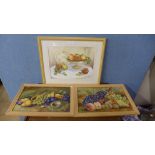 M.L. Class, two still lifes of fruit, watercolour and Hazel J. Gaskin still life of fruit,