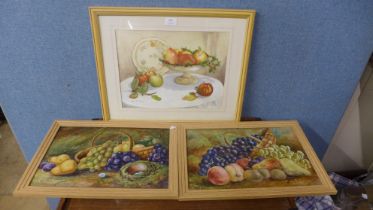 M.L. Class, two still lifes of fruit, watercolour and Hazel J. Gaskin still life of fruit,