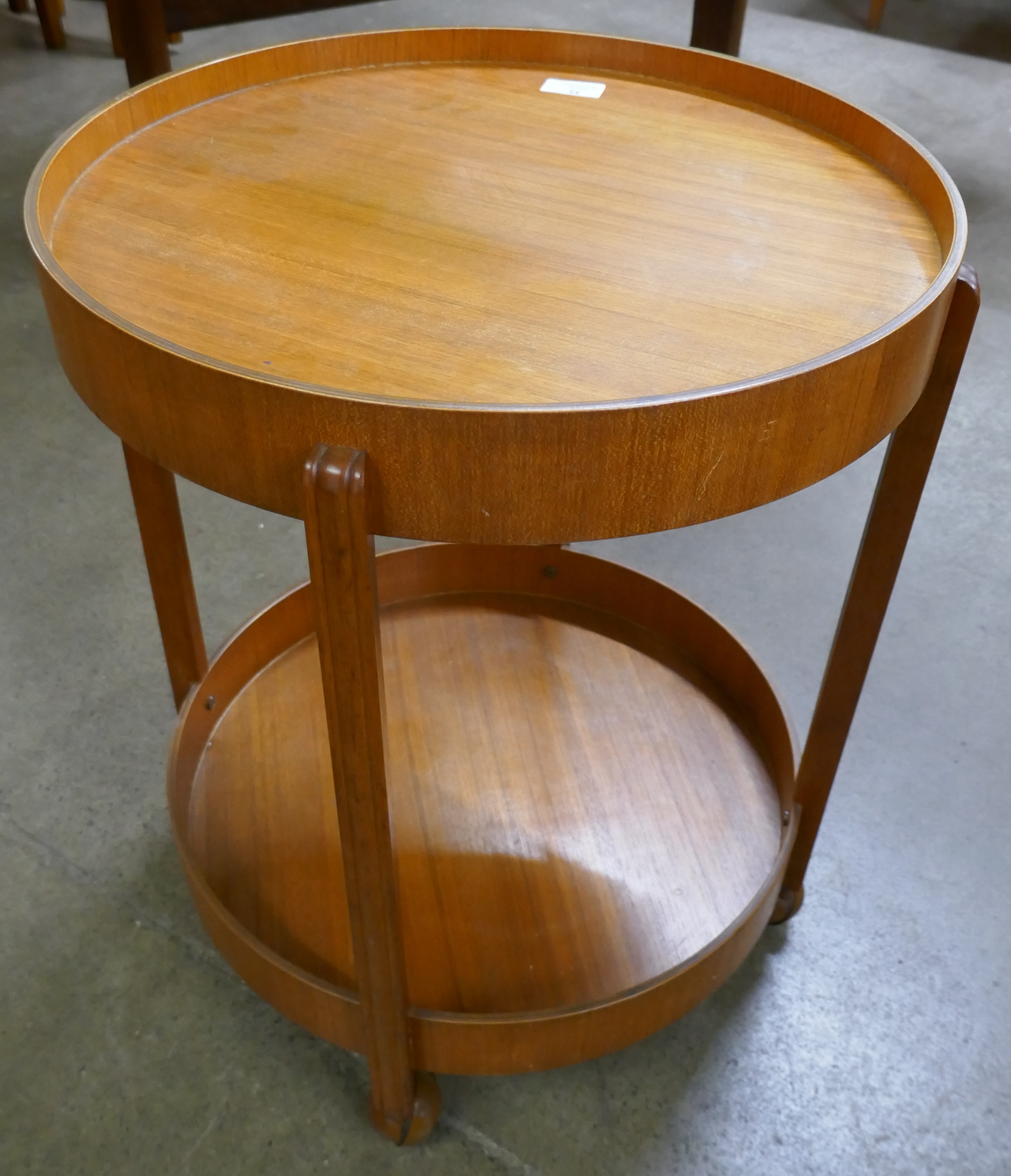A teak two tier circular cocktail trolley - Image 2 of 2
