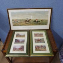 Three fox hunting prints, framed